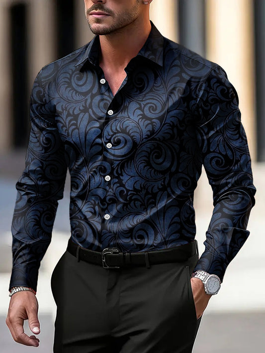 Мъжки реколта абстрактна текстура бизнес с дълги ръкави риза