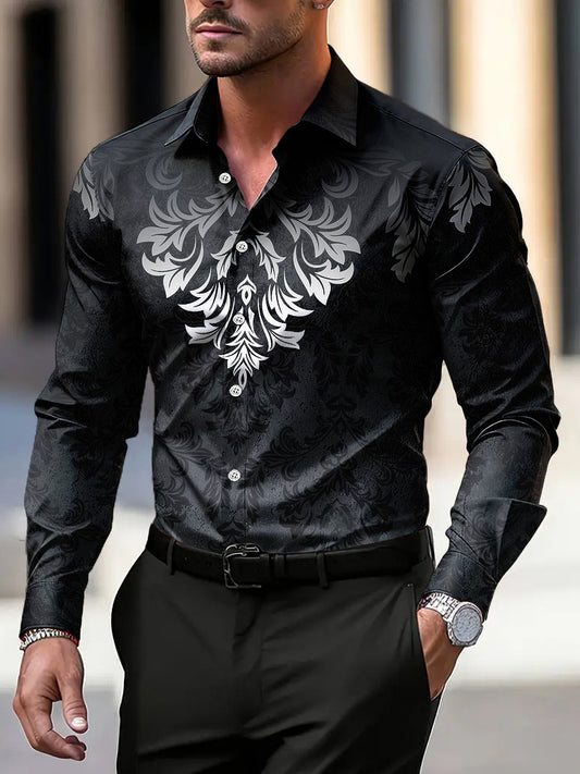 Мъжки реколта градиент бароков бизнес риза с дълги ръкави