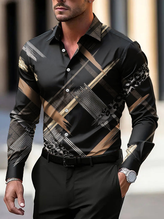 Мъжки реколта абстрактна ивица бизнес случайни риза