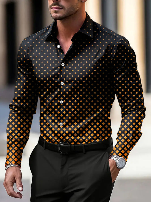 Мъжки реколта градиент геометричен бизнес с дълги ръкави риза
