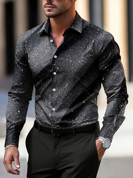 Мъжки реколта блясък текстурирани бизнес с дълги ръкави риза