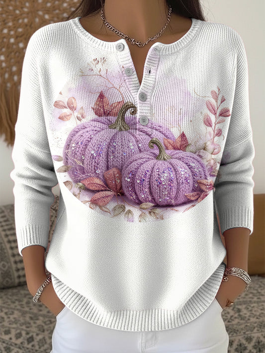 Жените благодарност тиква флорални изкуство v-neck top