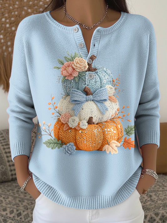 Жените благодарност тиква лък изкуство v-neck top