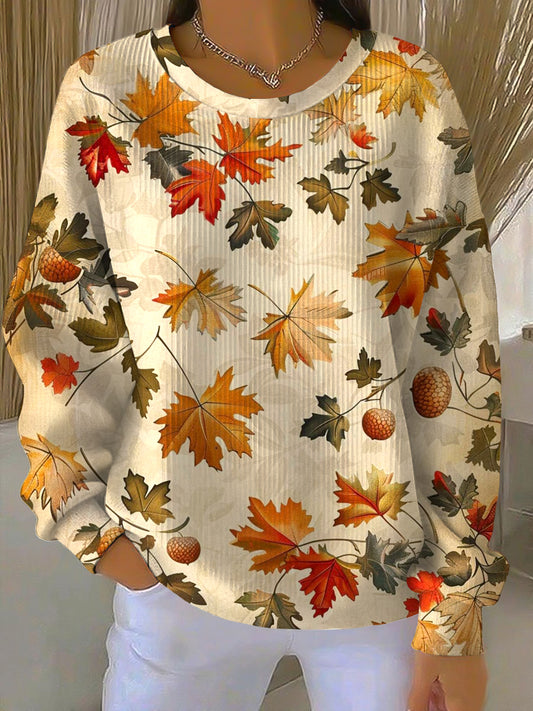 Женската благодарност кленов лист текстура случайни екипаж врата пуловер