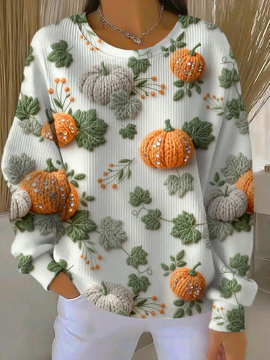 Женските благодарност тиква лоза случайни екипаж врата пуловер