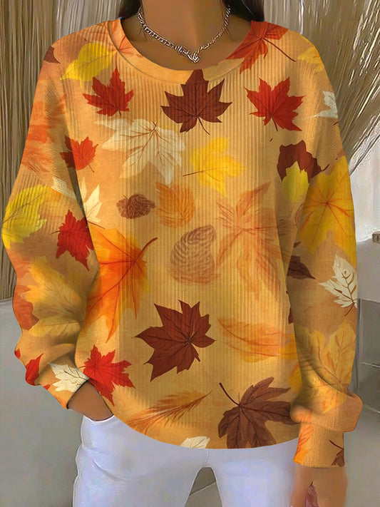 Жените благодарност есен лист случайни екипаж врат пуловер