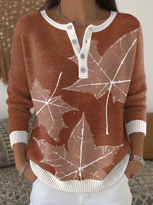 Жените кестен кленов лист благодарност хенли врата пуловер