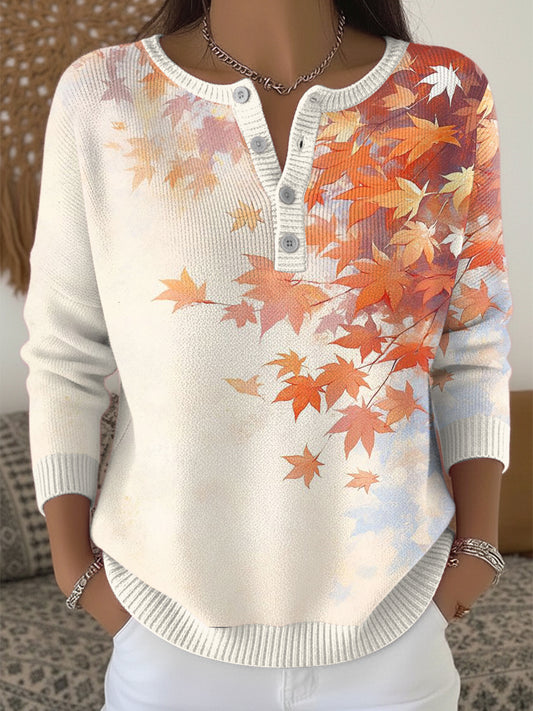 Жените кленов лист класически благодарност хенли врата пуловер